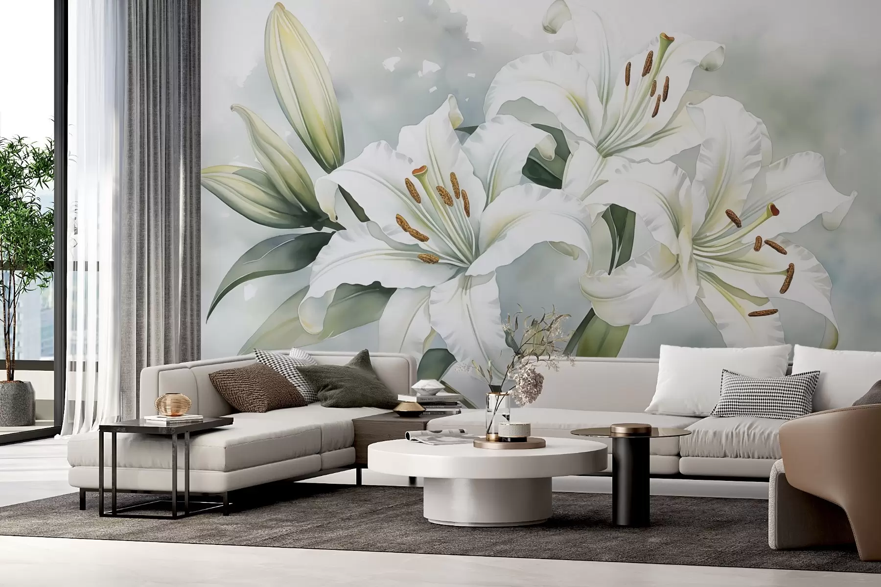 wall murals Бели љиљани имитирају стил акварела w02711
