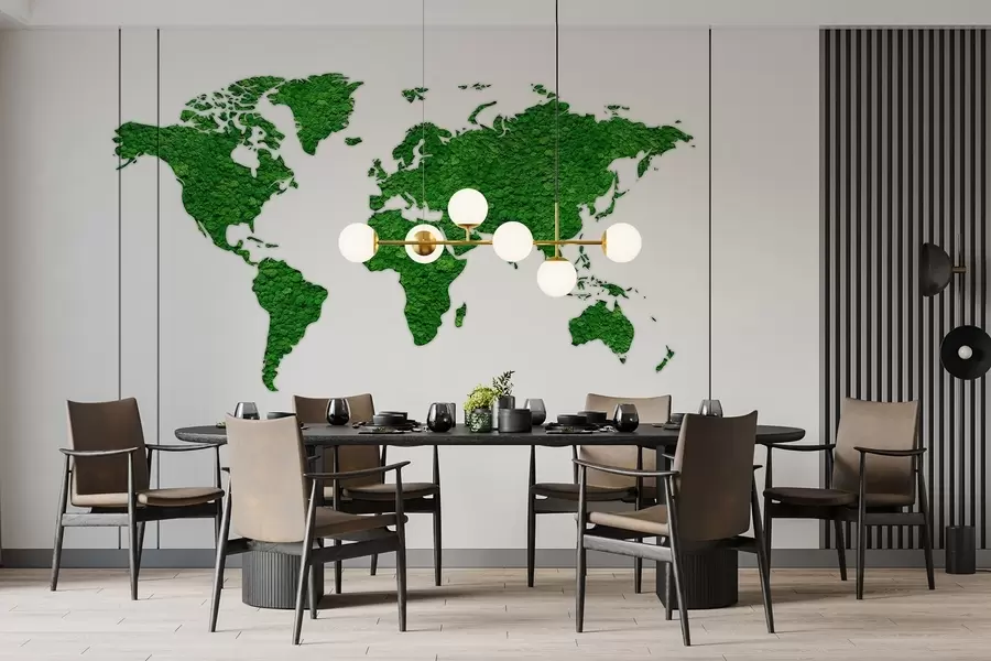 wall murals Мапа света са маховином, природом, зеленом палетом боја w02657