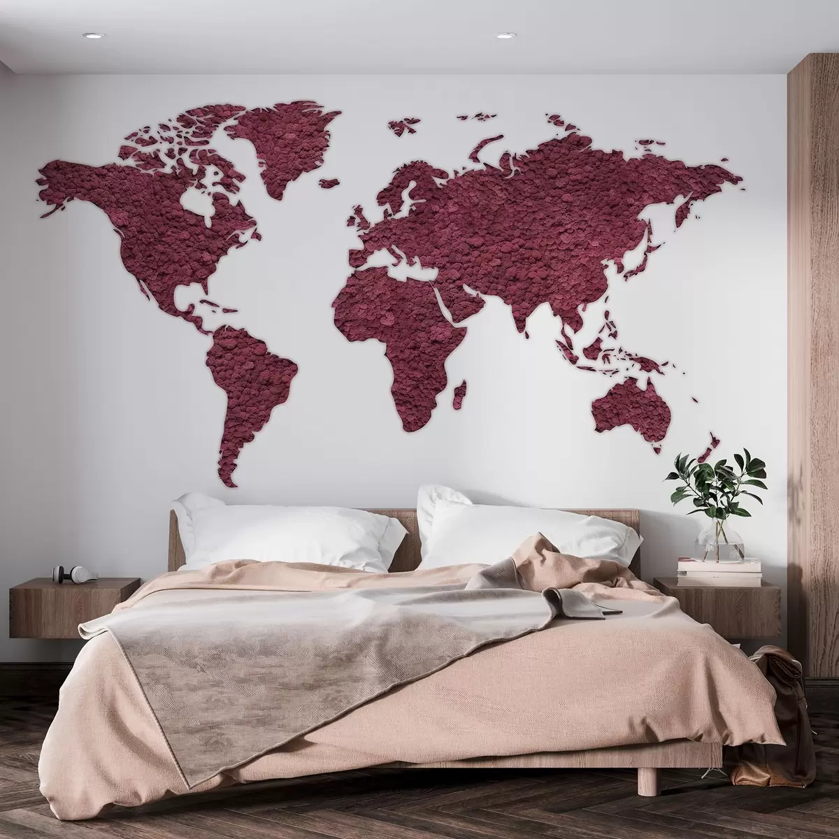 wall murals Мапа света са маховином, природом, бордо палетом боја w02657v5