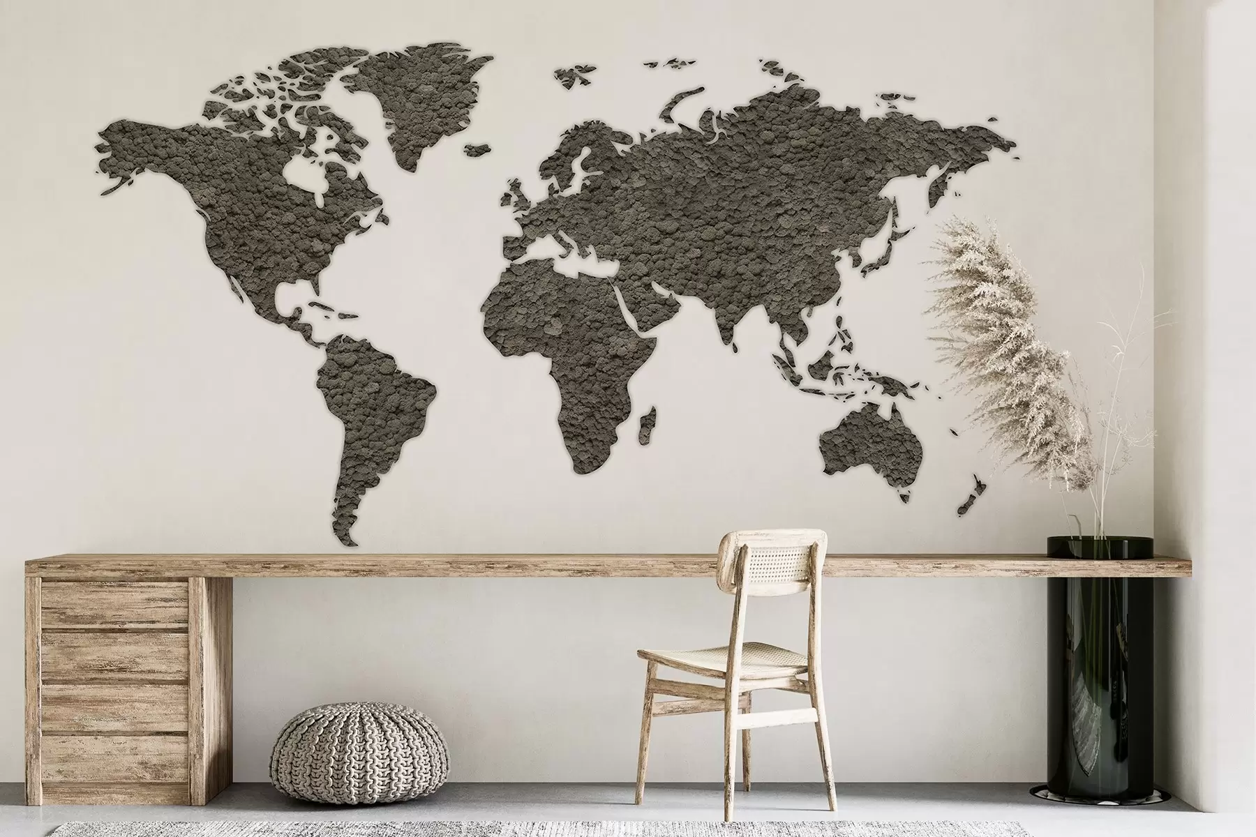 wall murals Мапа света са маховином, природом, палетом сиве боје w02657v6