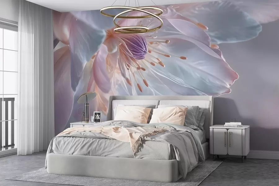 wall murals Крупни план деликатног цвета пастелне боје са меким, провидним латицама и живописним средиштем w08605