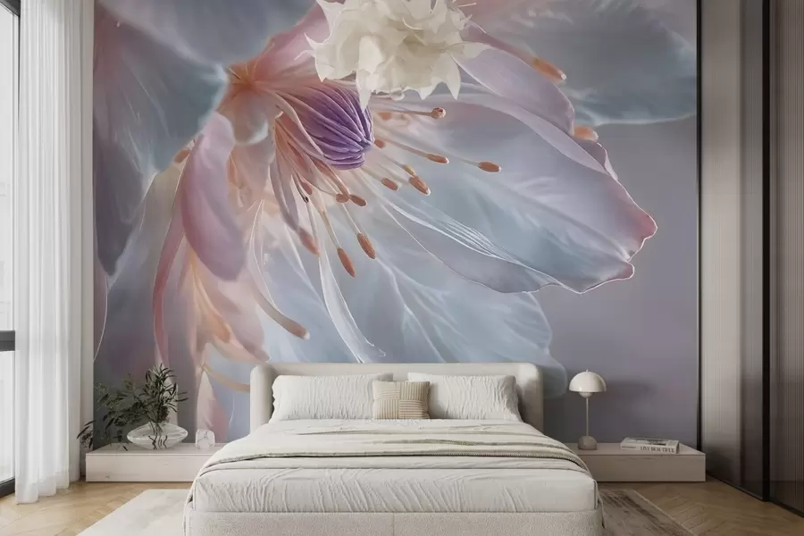 wall murals Крупни план деликатног цвета пастелне боје са меким, провидним латицама и живописним средиштем w08605