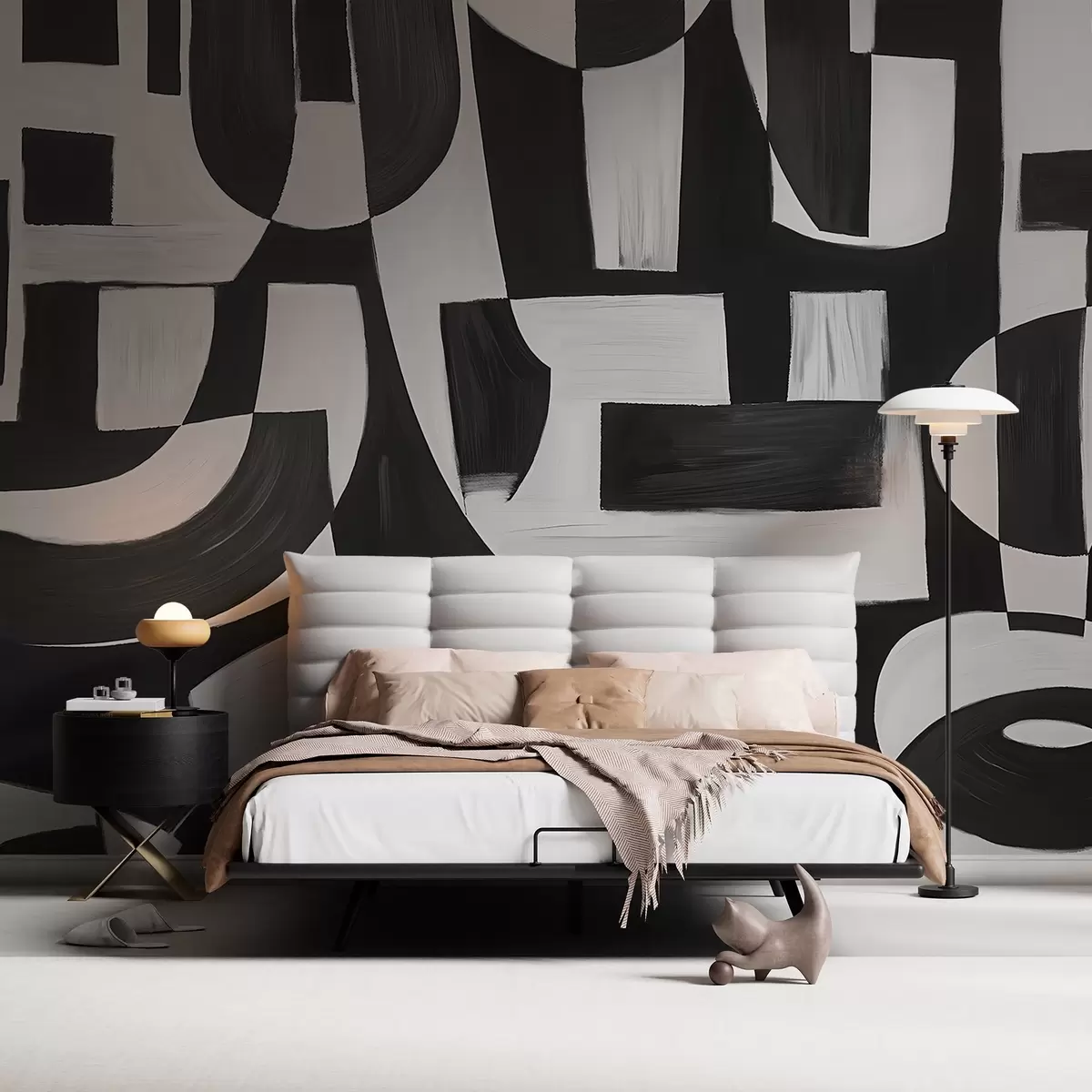 wall murals Апстрактни црно-бели геометријски облици и узорци, стварајући визуелно упечатљиву и динамичну композицију w08608