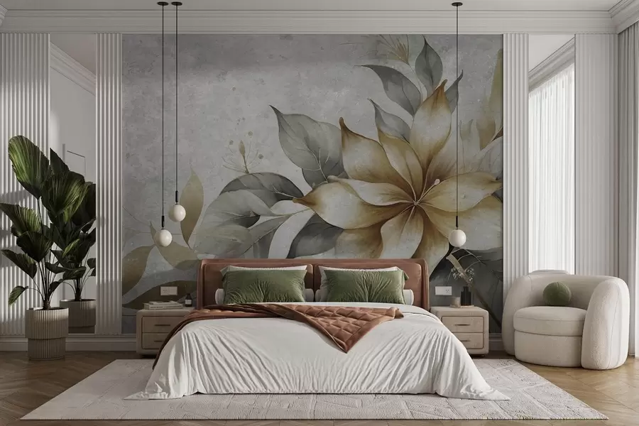 wall murals Грана цвећа на имитацији бетонске подлоге w08623