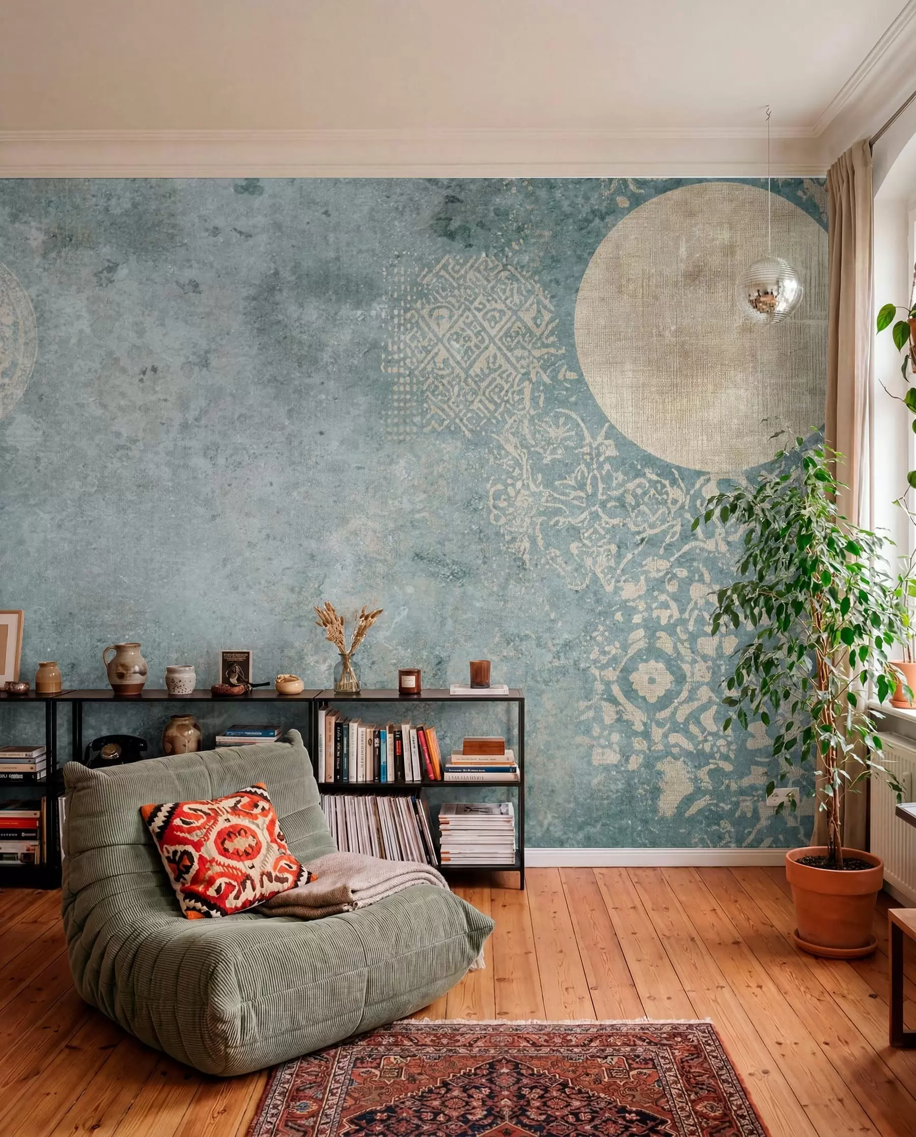 wall murals Жути кругови на старој позадини w08627