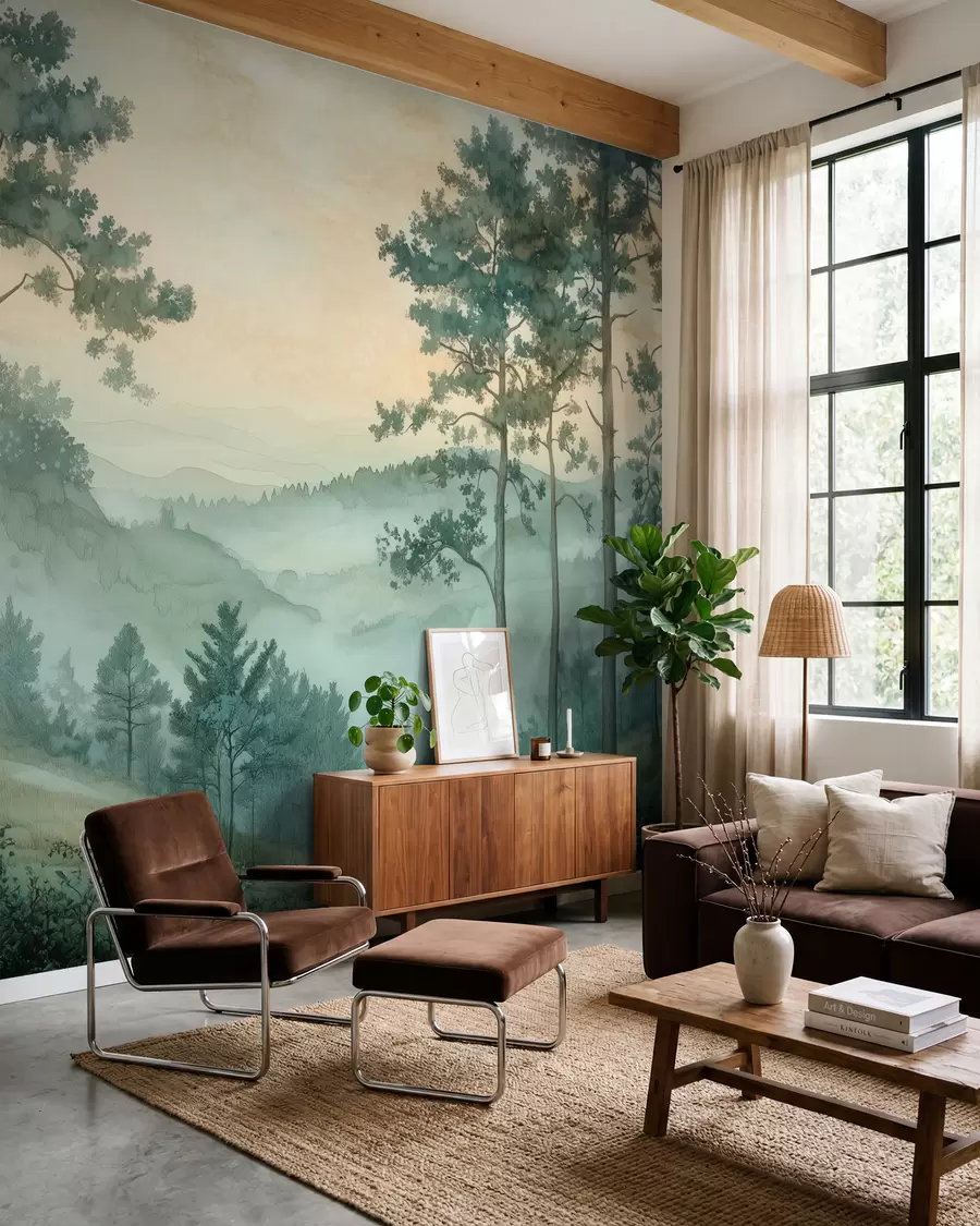 wall murals панорама шуме са брдима w02690
