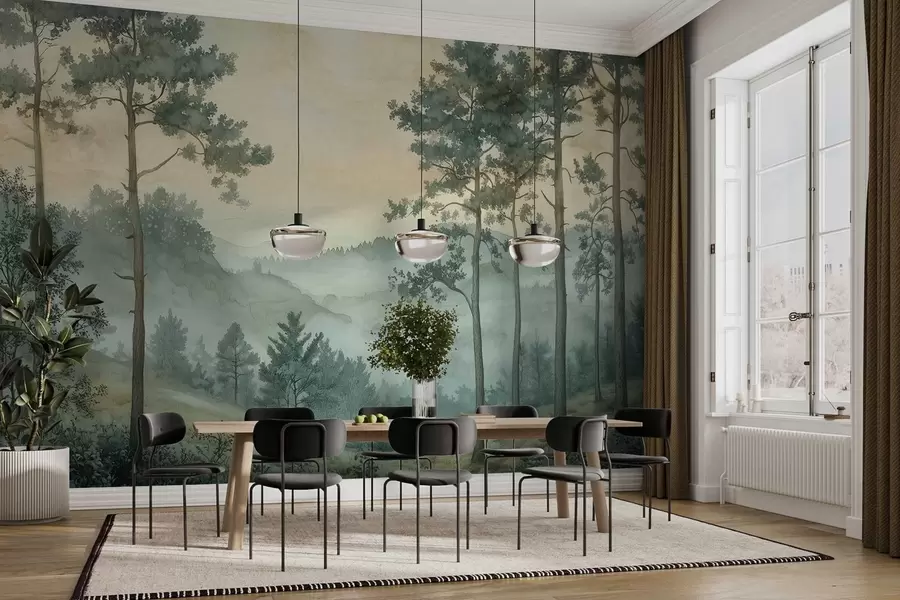 wall murals панорама шуме са брдима w02690
