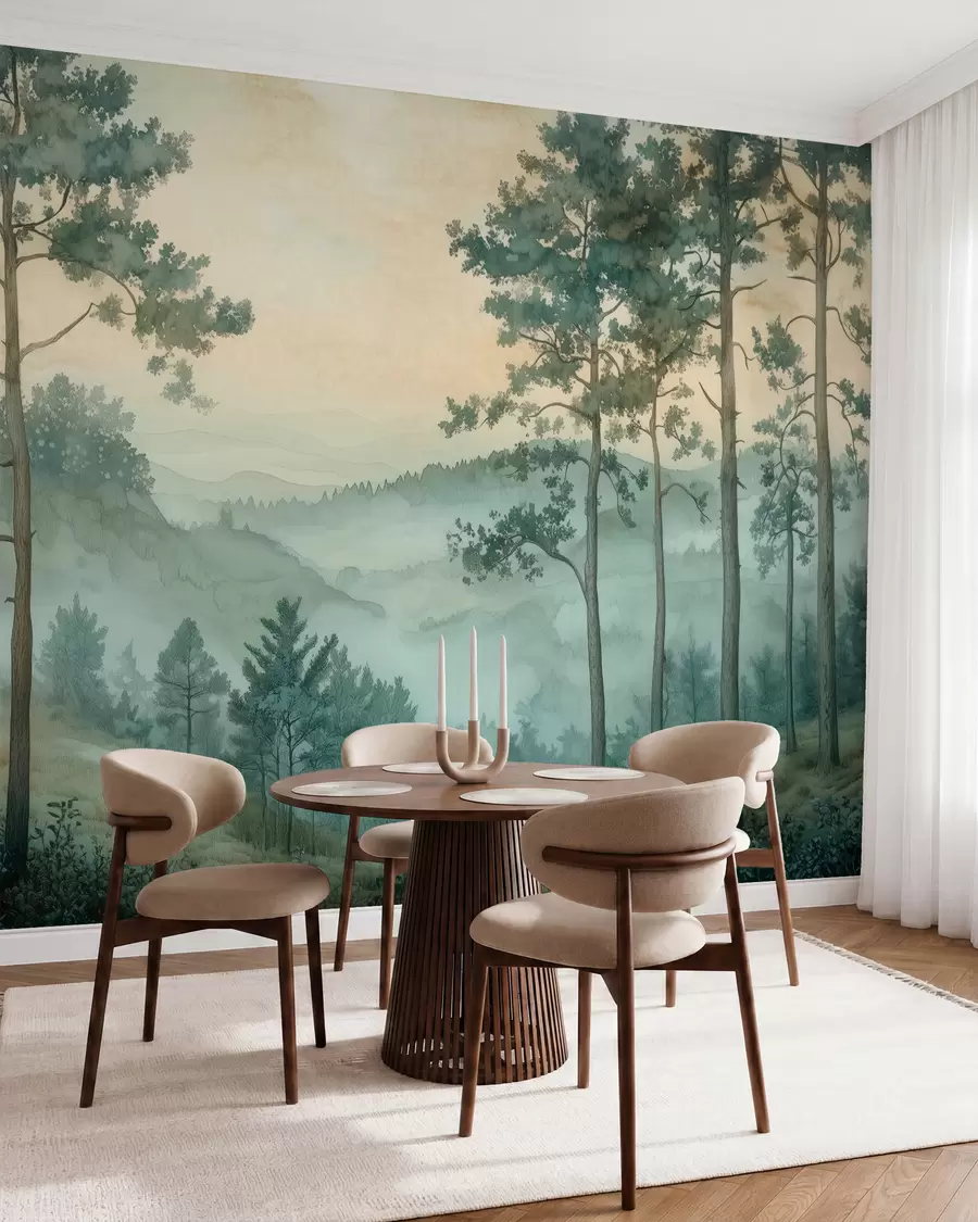 wall murals панорама шуме са брдима w02690