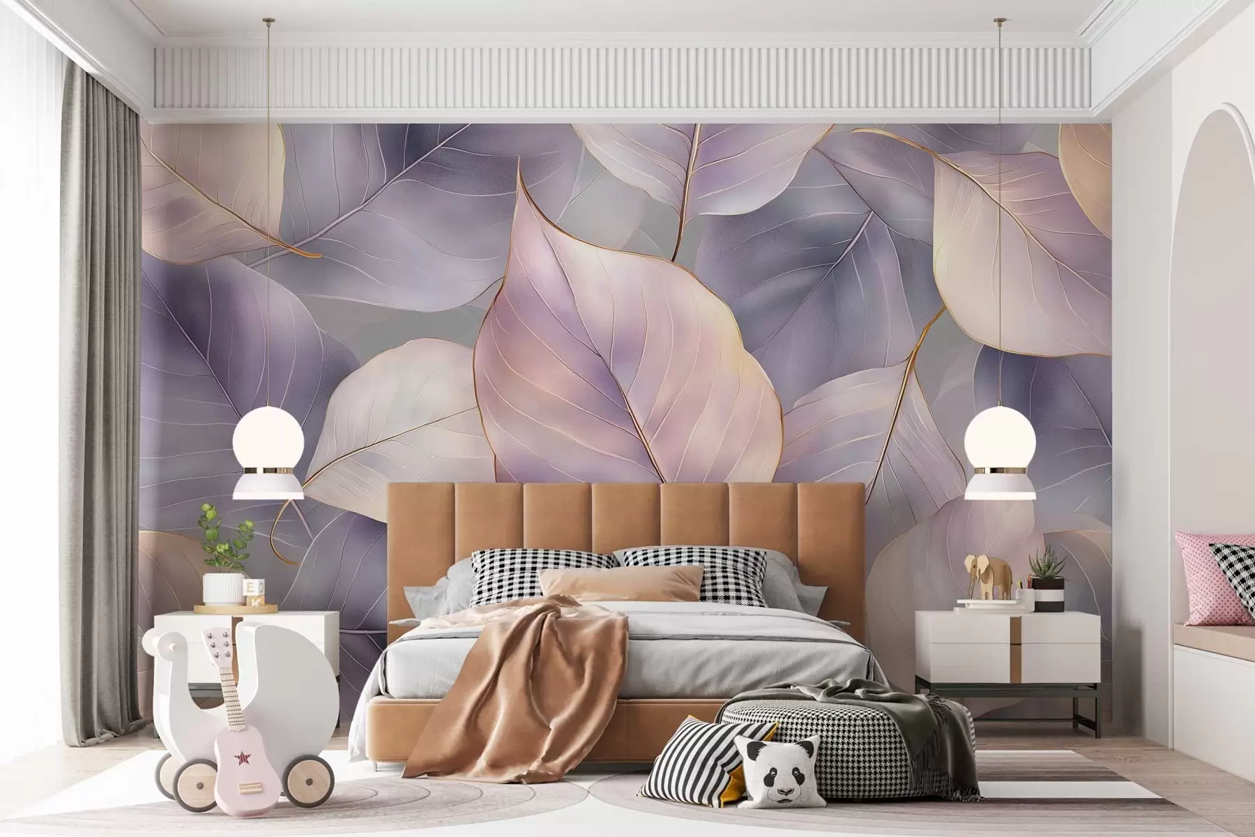 wall murals листови у нијансама љубичасте w02691