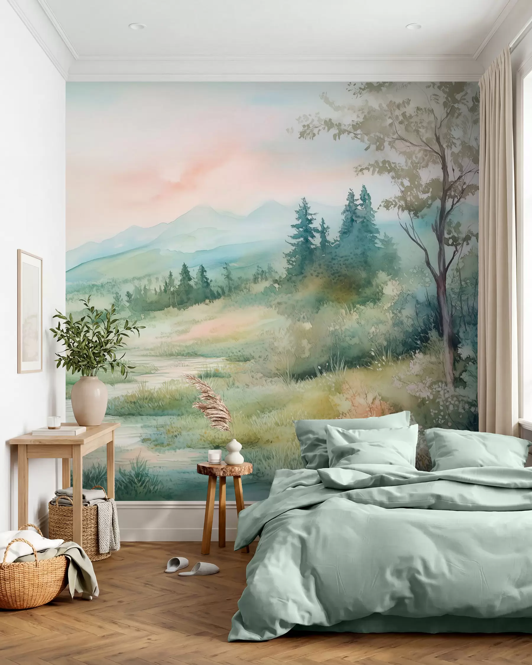 wall murals акварел пејзаж са стазом и планинама w02764