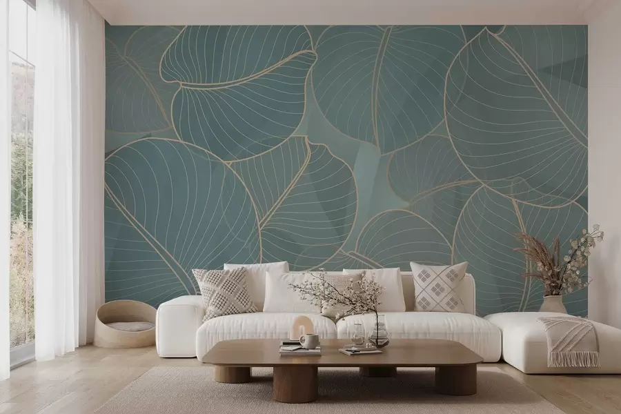 wall murals линеарно лишће августовског љиљана у тиркизним тоновима w02768v1
