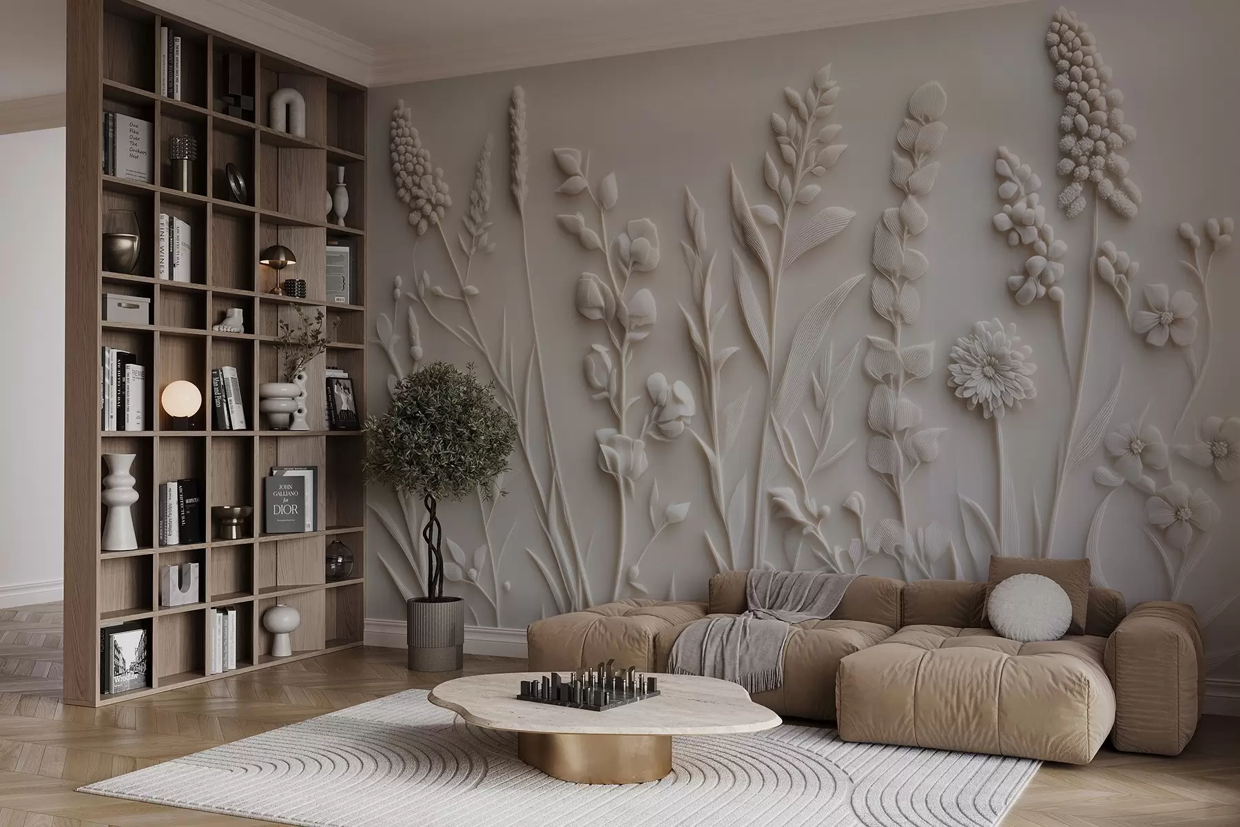 wall murals Елегантно дивље цвеће у стилу штукатуре w08631
