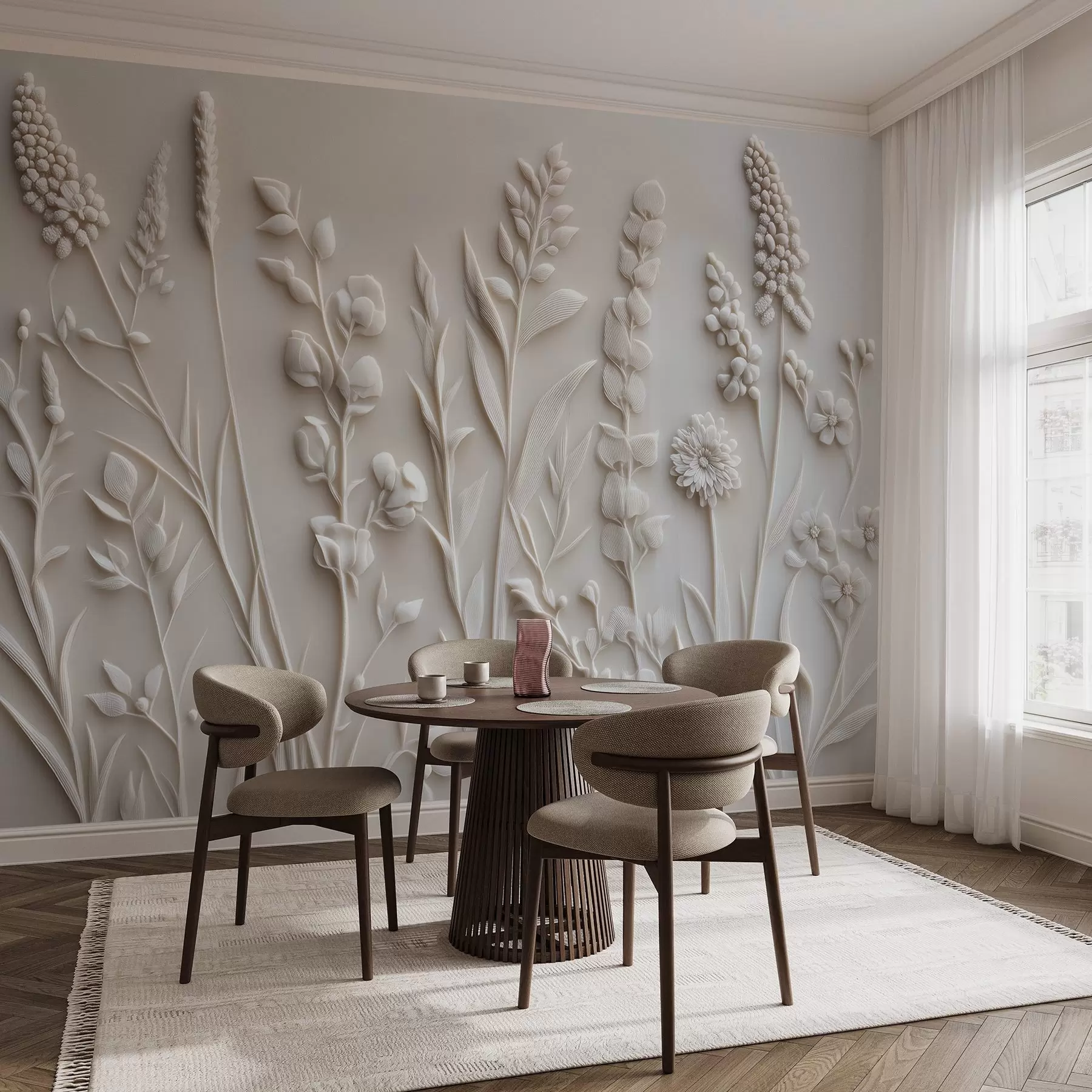 wall murals Елегантно дивље цвеће у стилу штукатуре w08631
