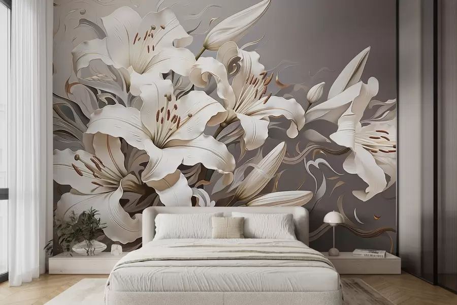 wall murals Софистицирани бели љиљани у пастелним тоновима w08633v1
