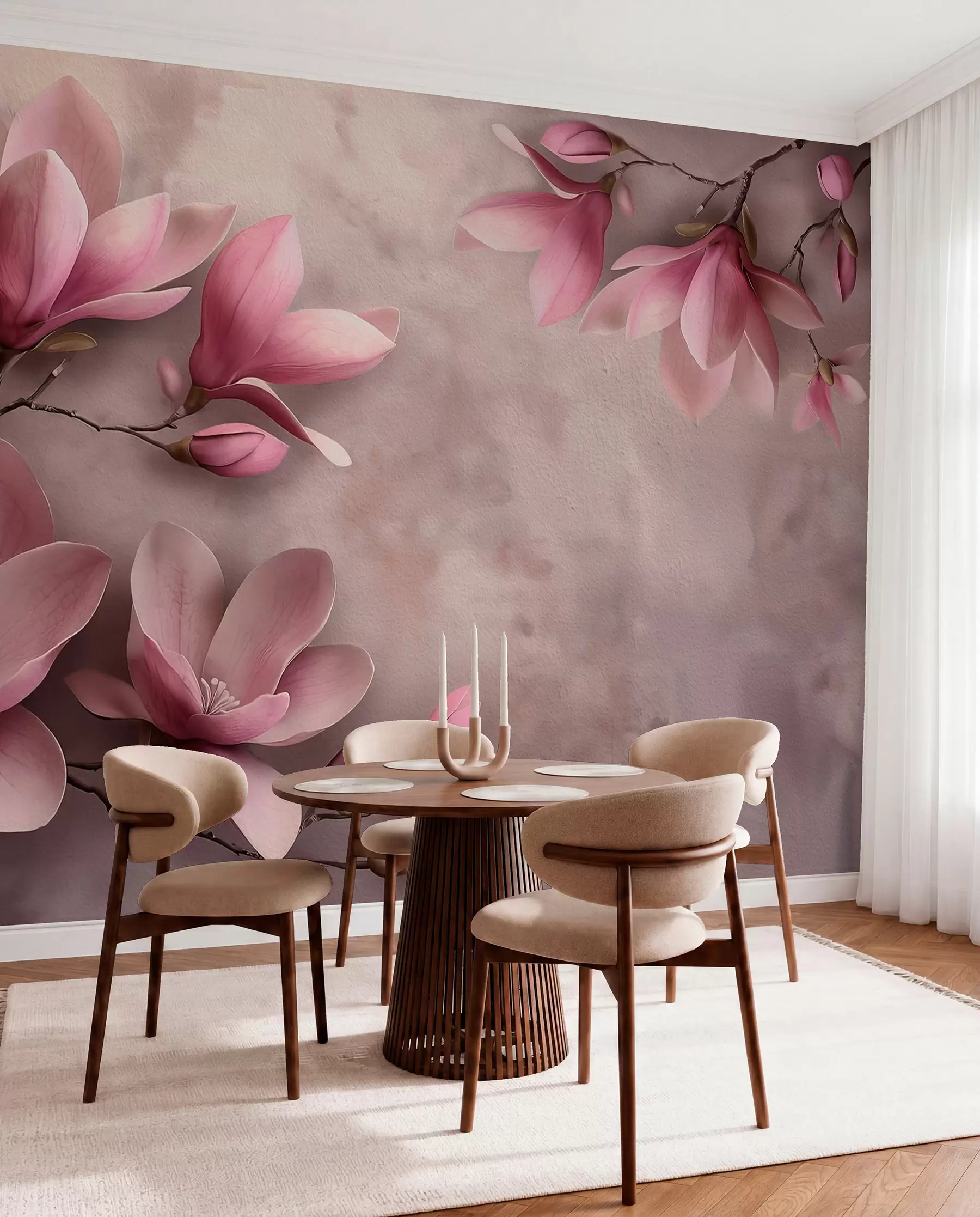 wall murals Нежне ружичасте магнолије на бетонском зиду w08636
