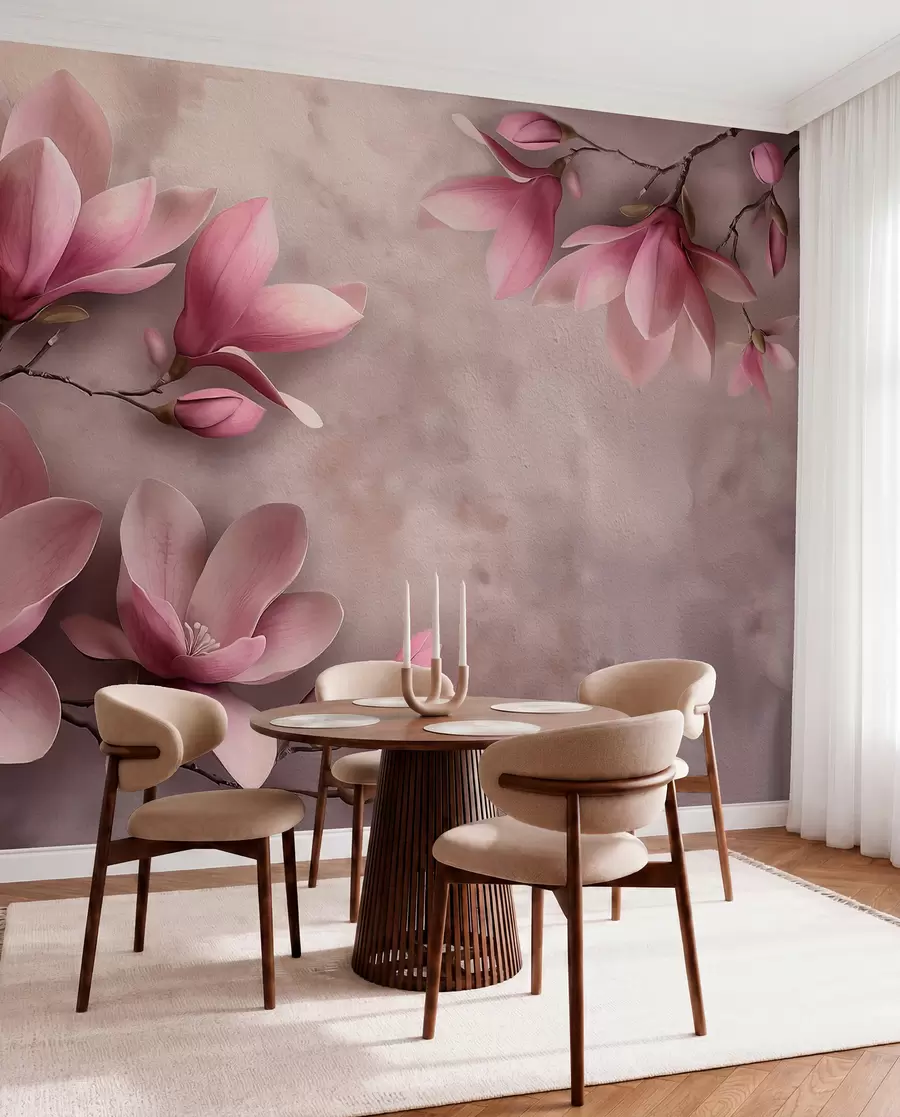 wall murals Нежне ружичасте магнолије на бетонском зиду w08636