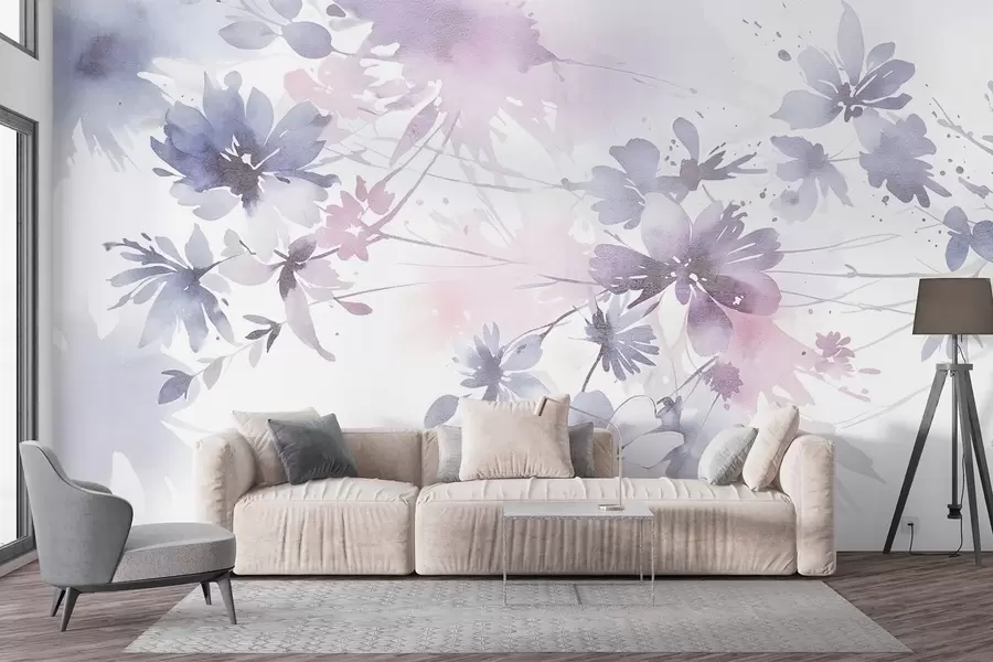 wall murals Меко, пастелно обојено апстрактно цвеће са замућеном позадином, стварајући сањиву, етеричну атмосферу w08645