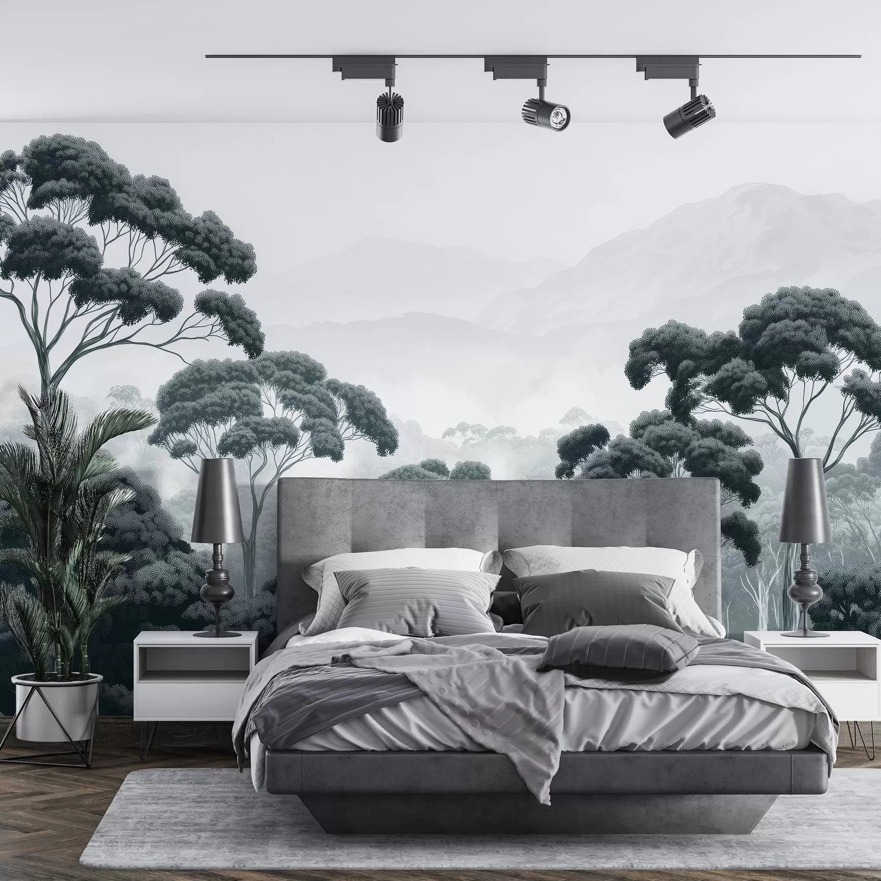 wall murals Шума џунгле, планине, тропска, природа, велико дрвеће, тамноплаве боје w02739