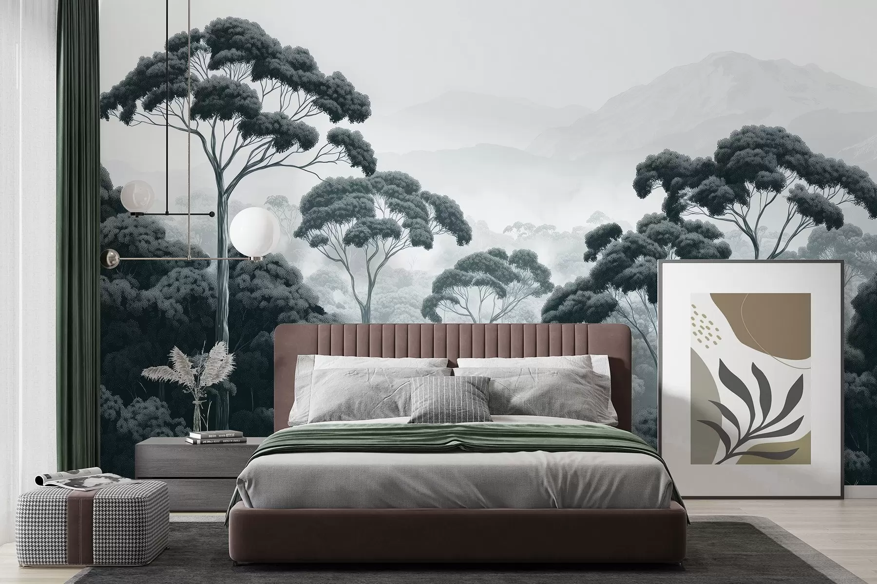 wall murals Шума џунгле, планине, тропска, природа, велико дрвеће, тамноплаве боје w02739