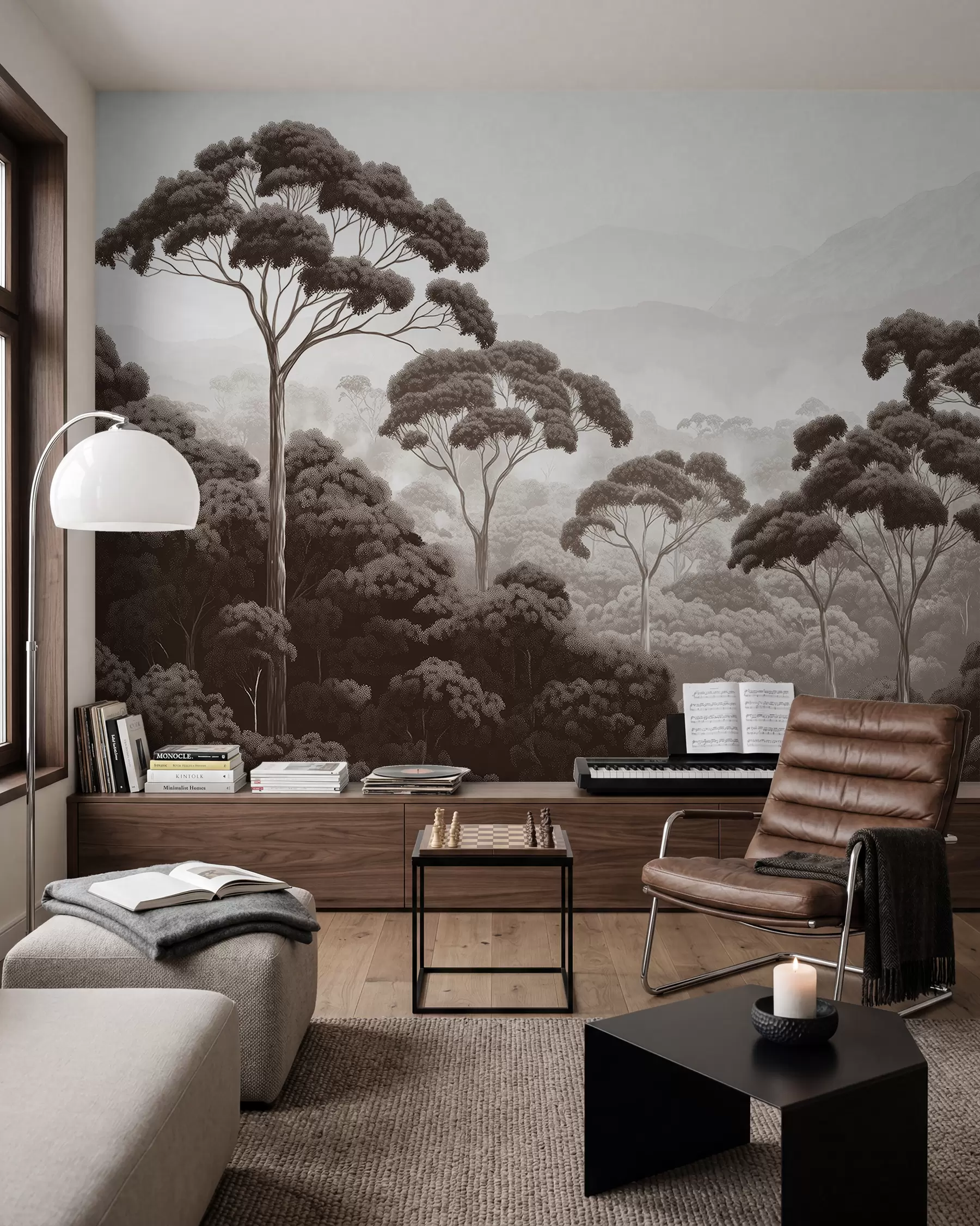 wall murals Шума џунгле, планине, тропска, природа, велико дрвеће, тамноплаве боје w02739
