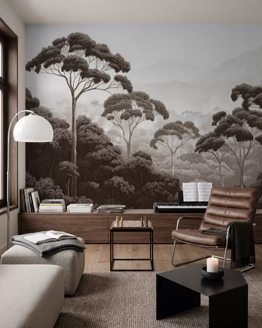 wall murals Шума џунгле, планине, тропска, природа, велико дрвеће, тамноплаве боје w02739