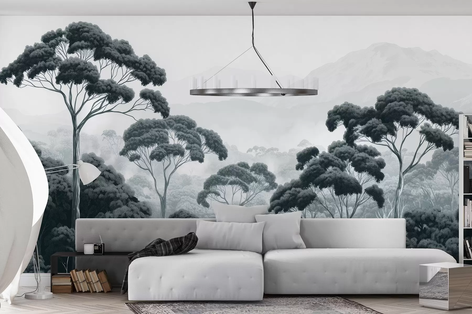 wall murals Шума џунгле, планине, тропска, природа, велико дрвеће, тамноплаве боје w02739