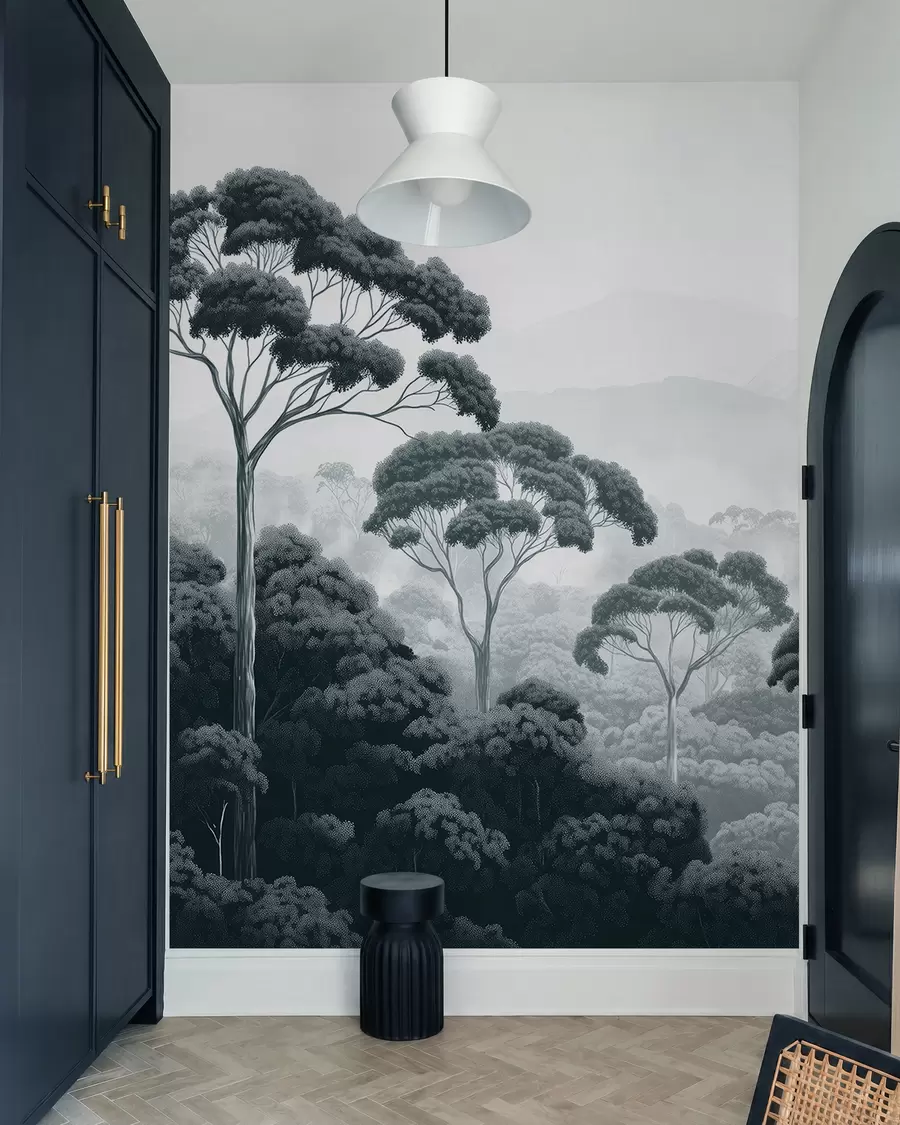 wall murals Шума џунгле, планине, тропска, природа, велико дрвеће, тамноплаве боје w02739