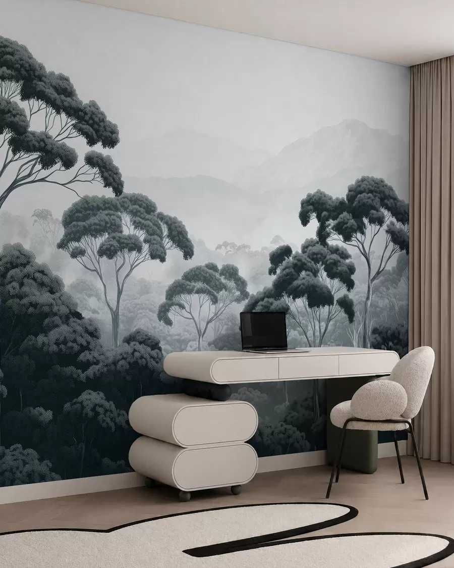 wall murals Шума џунгле, планине, тропска, природа, велико дрвеће, тамноплаве боје w02739