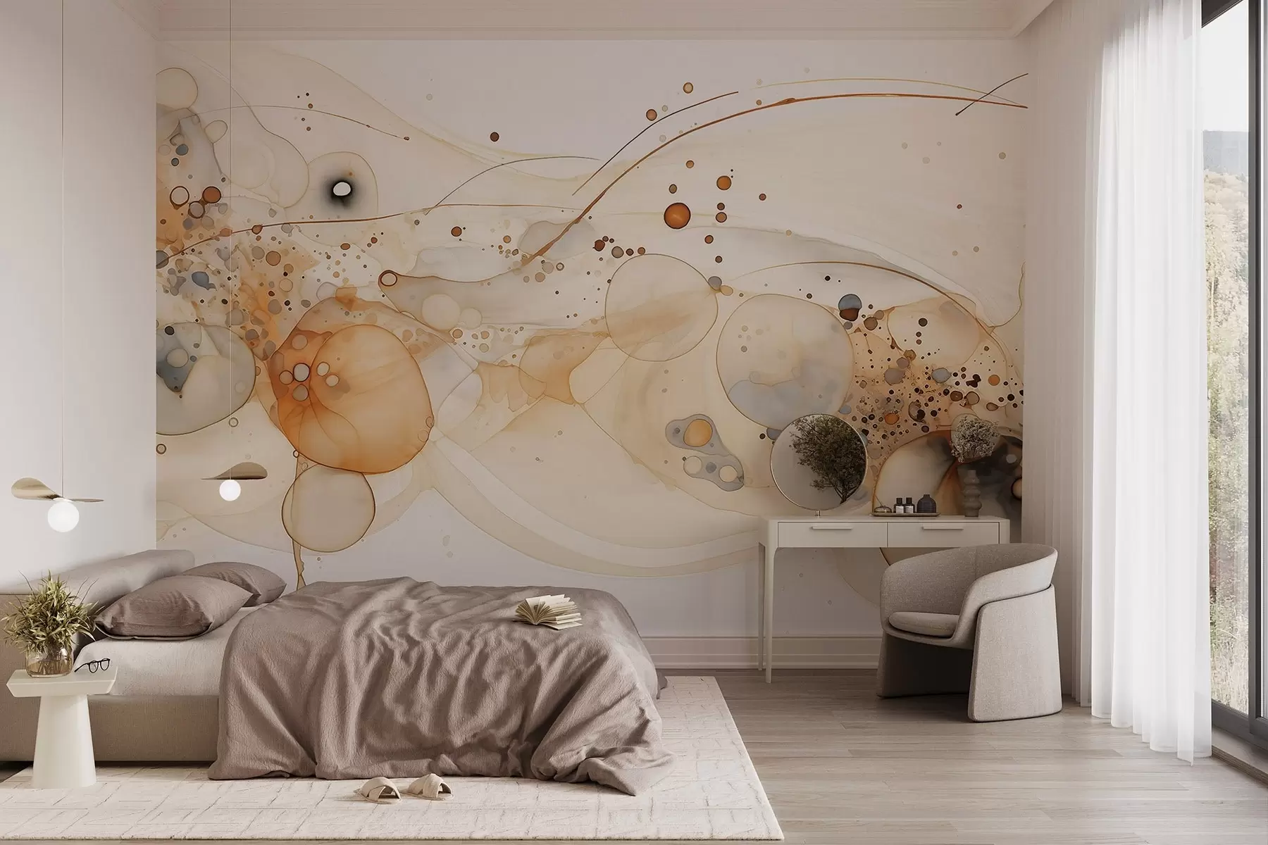 wall murals Апстрактна уметност мастила, течни стил, палета беж боја w02744