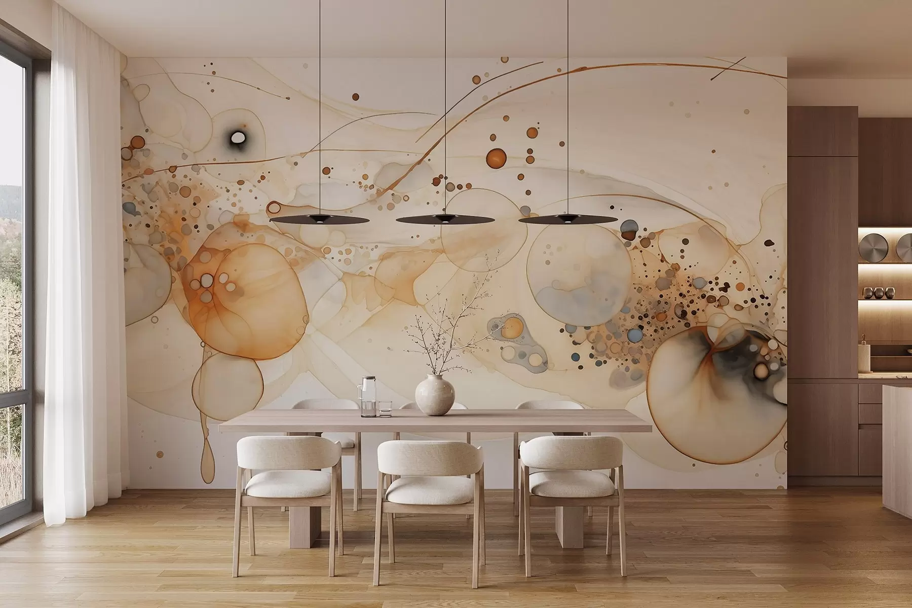 wall murals Апстрактна уметност мастила, течни стил, палета беж боја w02744