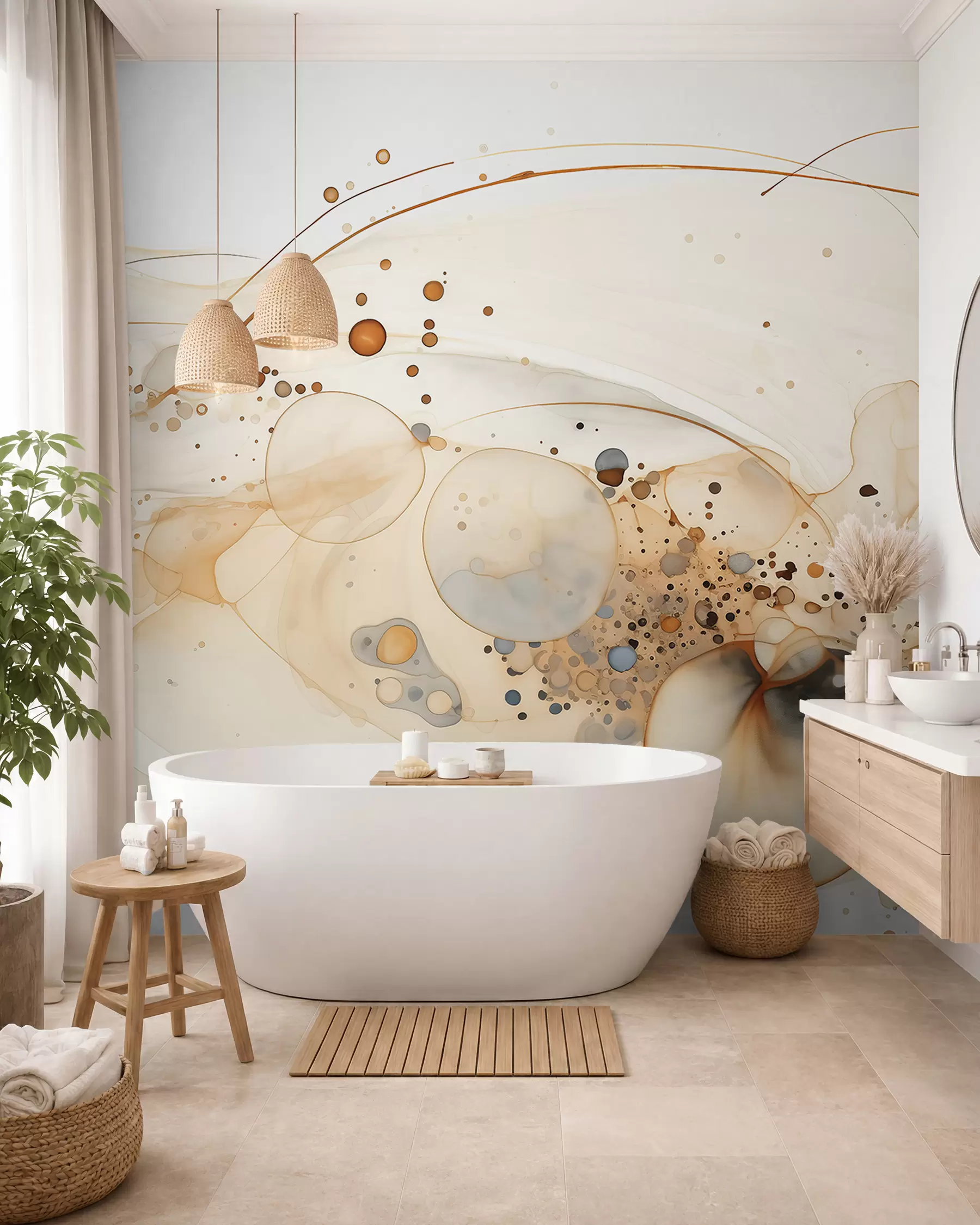 wall murals Апстрактна уметност мастила, течни стил, палета беж боја w02744
