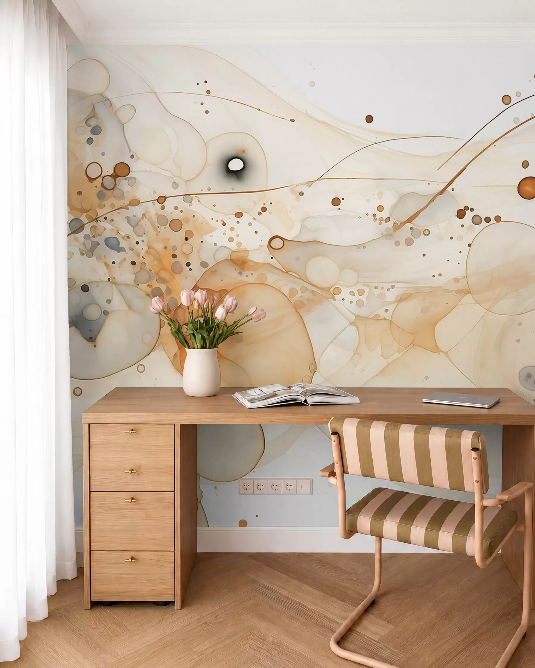 wall murals Апстрактна уметност мастила, течни стил, палета беж боја w02744