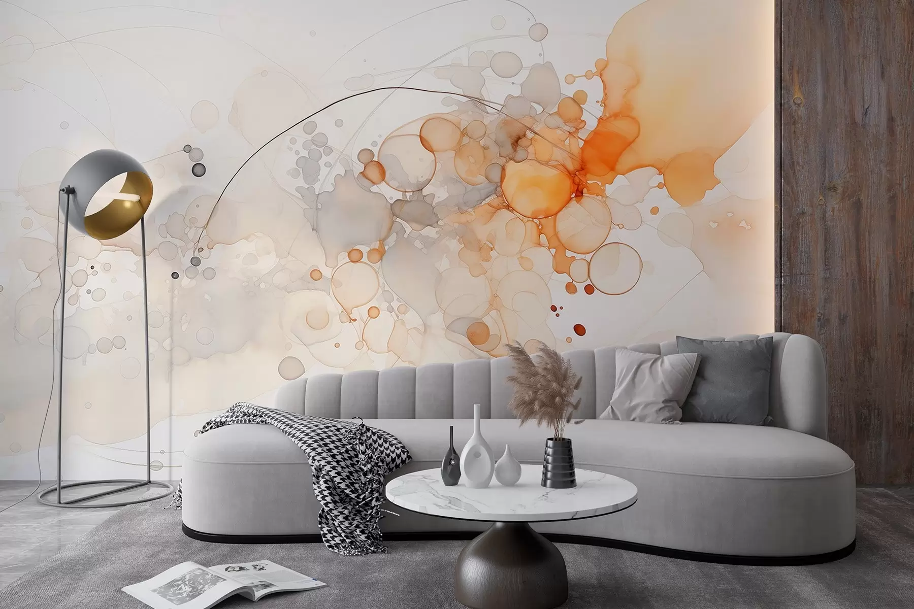 wall murals Апстрактна флуидна уметност, стил акварела, наранџасте и беж боје w02746