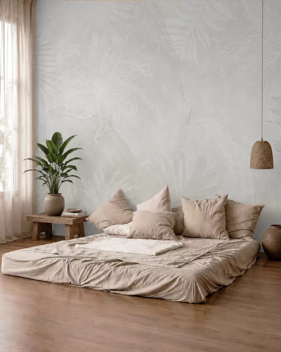 wall murals Тропско лишће са грунге ефектом у светлој боји w02737