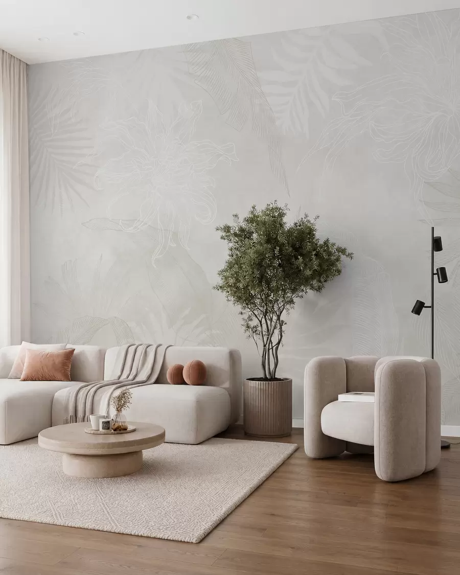 wall murals Тропско лишће са грунге ефектом у светлој боји w02737