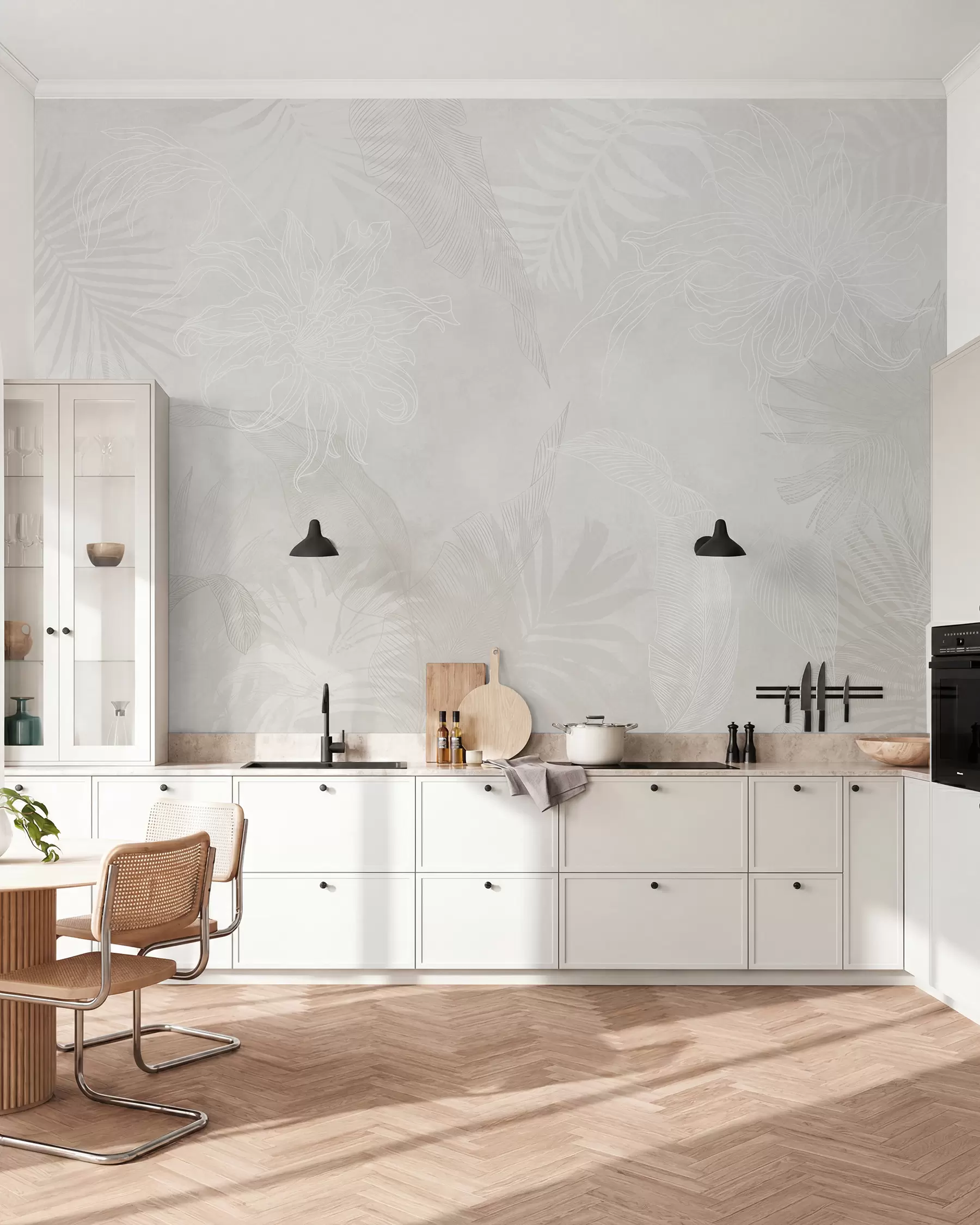 wall murals Тропско лишће са грунге ефектом у светлој боји w02737