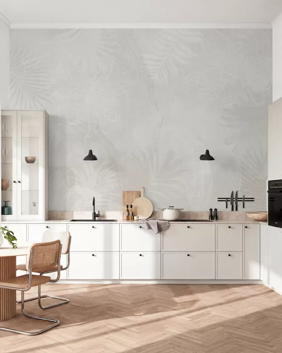 wall murals Тропско лишће са грунге ефектом у светлој боји w02737