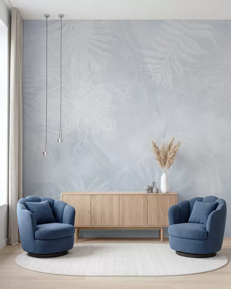 wall murals Грунге ефекат тропског лишћа са плавом нијансом w02737v3