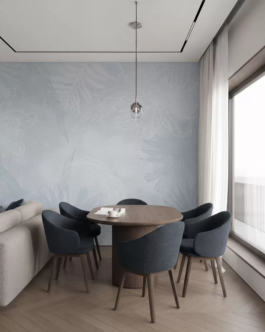 wall murals Грунге ефекат тропског лишћа са плавом нијансом w02737v3