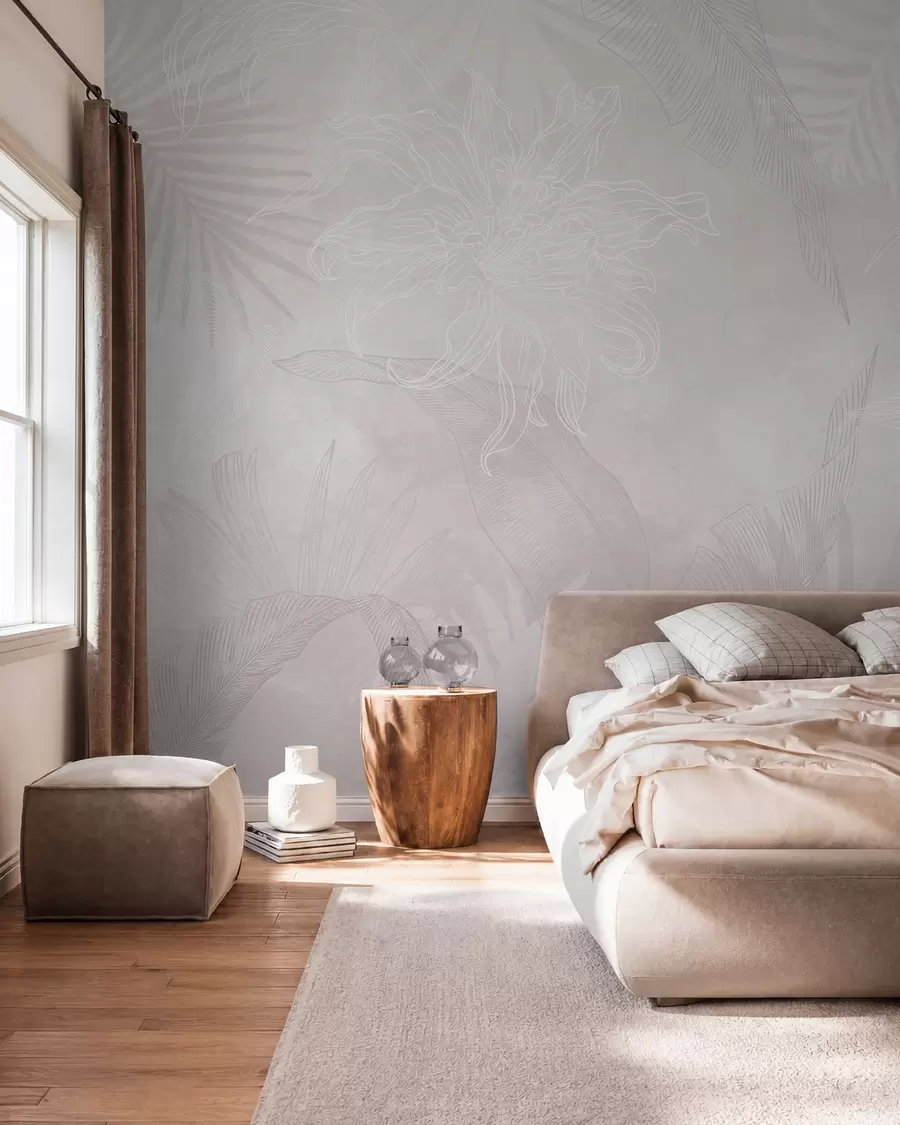 wall murals Грунге ефекат тропског лишћа са ружичастом нијансом w02737v4