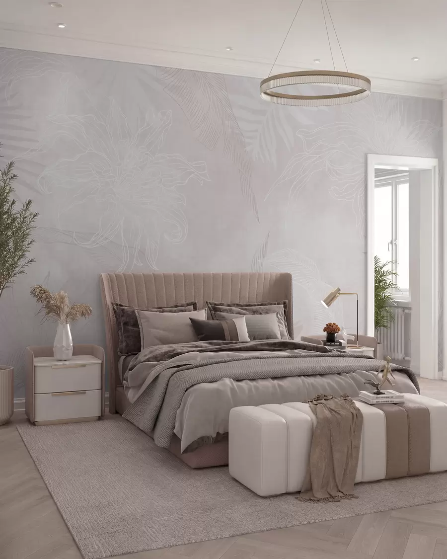 wall murals Грунге ефекат тропског лишћа са ружичастом нијансом w02737v4