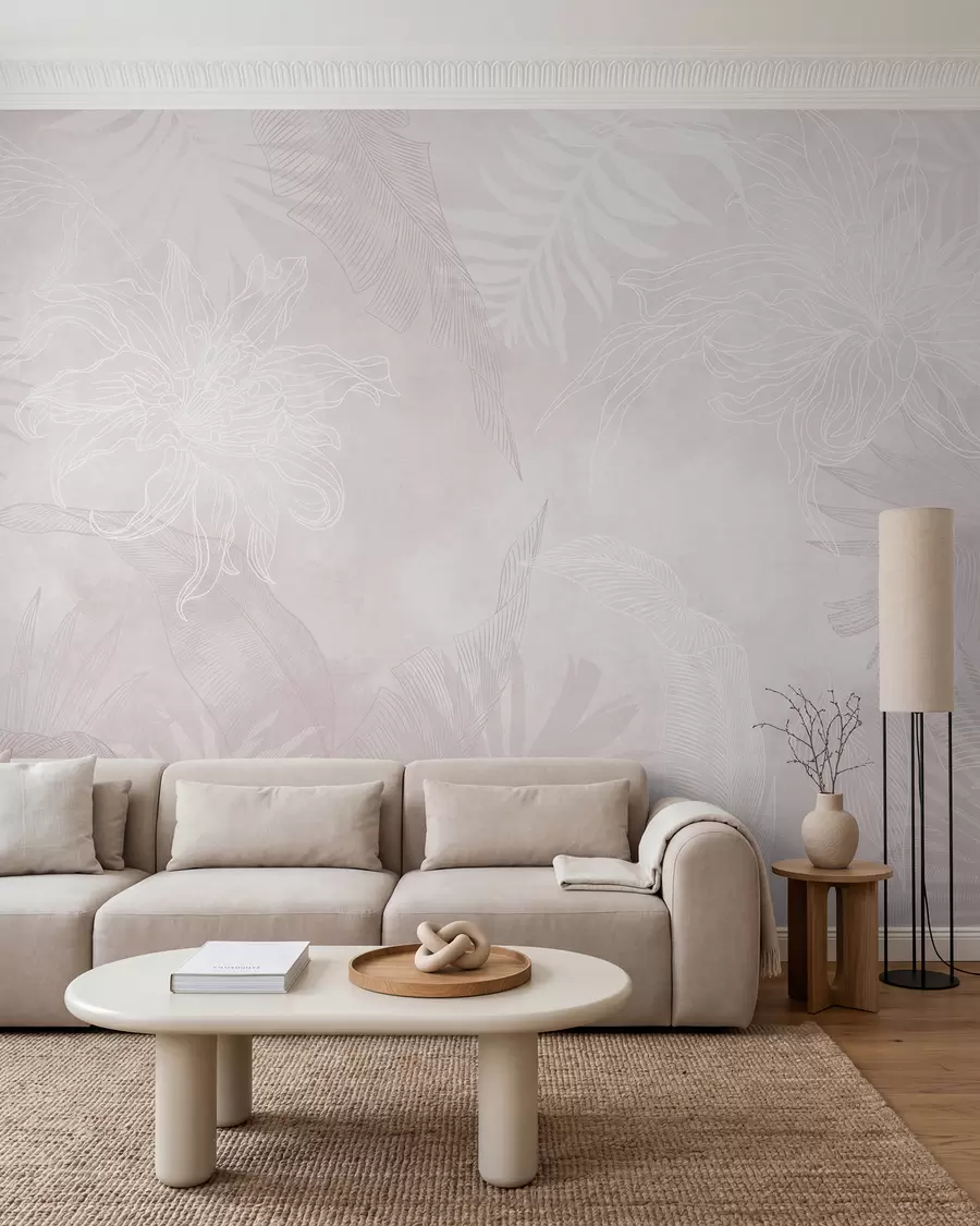 wall murals Грунге ефекат тропског лишћа са ружичастом нијансом w02737v4