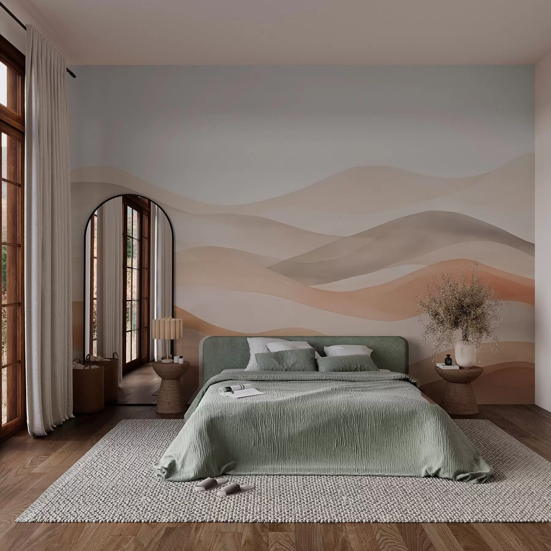 wall murals Апстракција са таласима у беж тоновима w02860