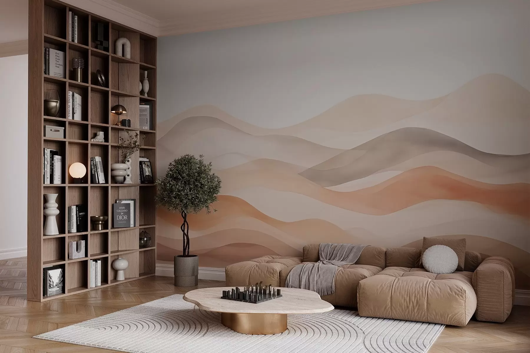 wall murals Апстракција са таласима у беж тоновима w02860