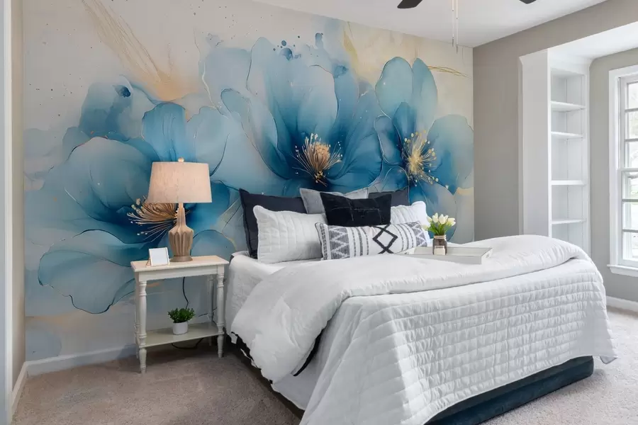 wall murals Сањива цветна слика са великим, деликатним плавим цветовима w02769