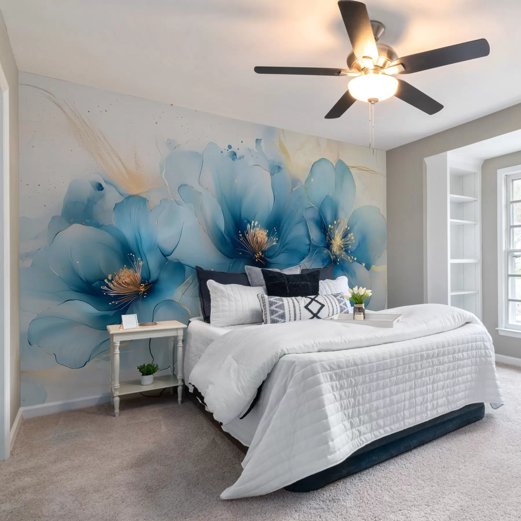 wall murals Сањива цветна слика са великим, деликатним плавим цветовима w02769