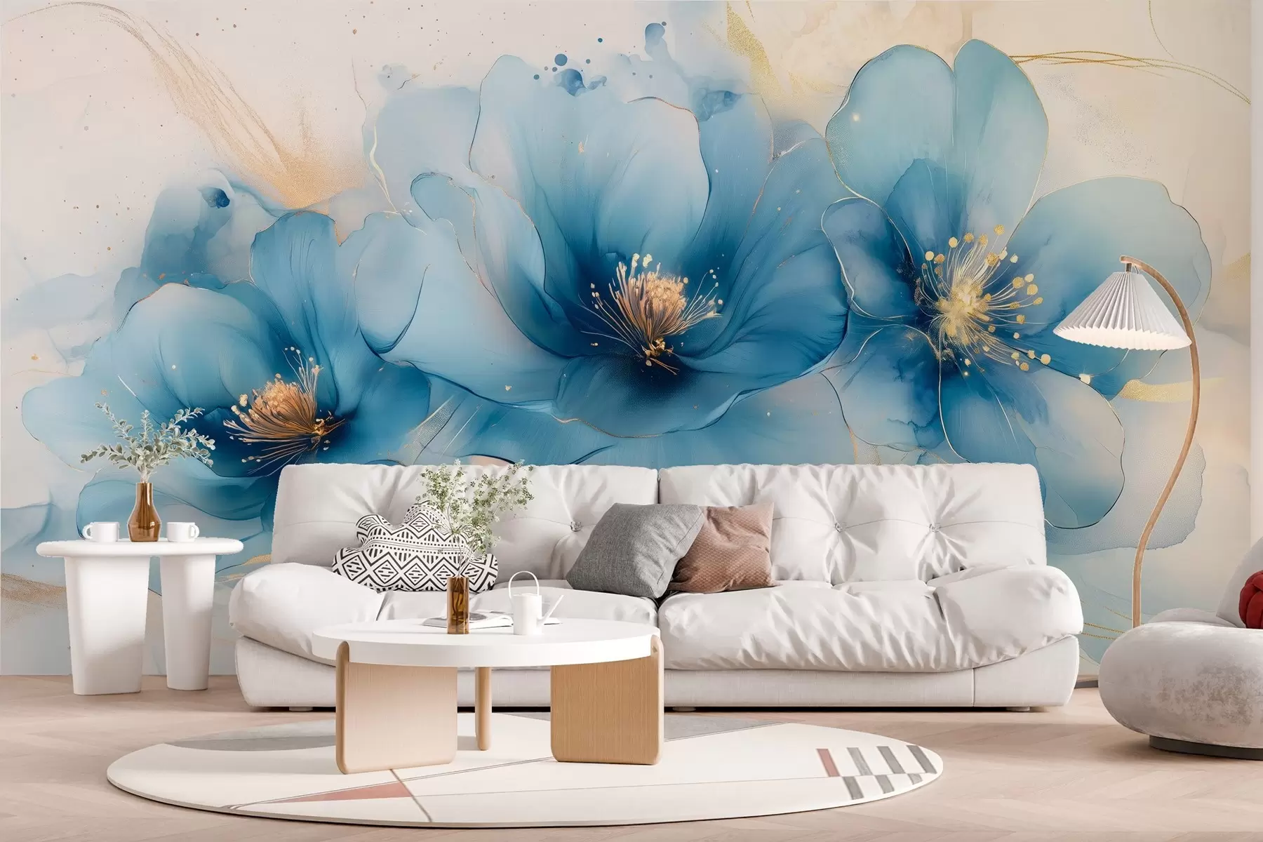 wall murals Сањива цветна слика са великим, деликатним плавим цветовима w02769