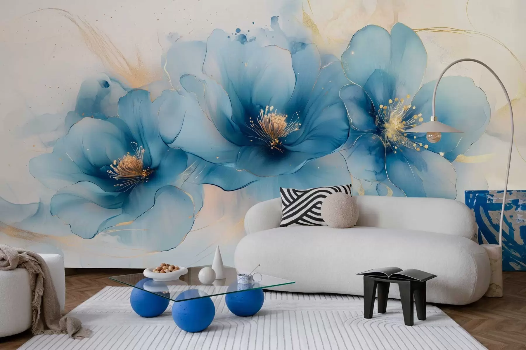 wall murals Сањива цветна слика са великим, деликатним плавим цветовима w02769
