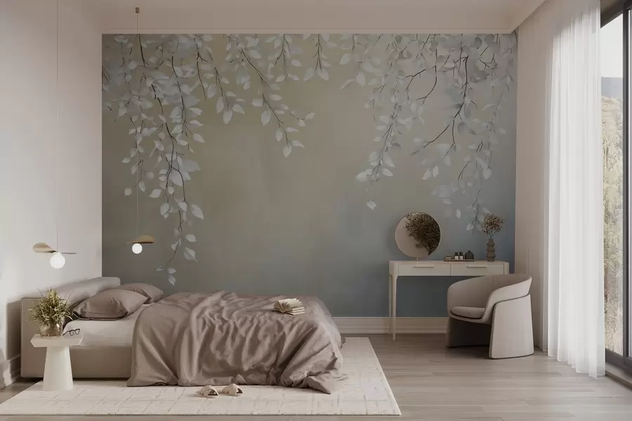 wall murals Нежне гране са белим листовима који виси w02868