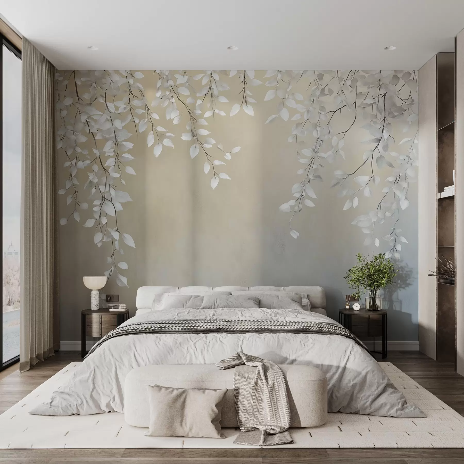 wall murals Нежне гране са белим листовима који виси w02868